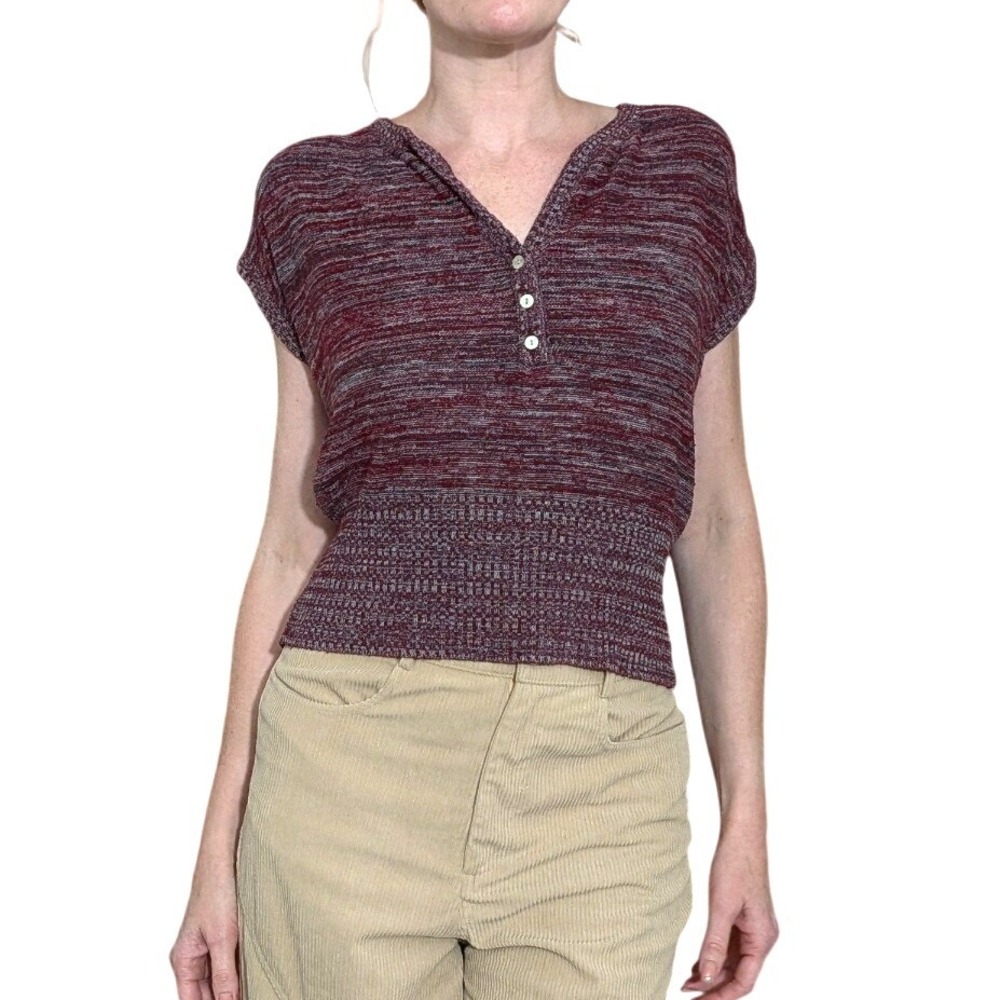 Vintage 212 New York Knit Top Space Dye Burgundy Y2K 90s Casual Shirt Sz S/M